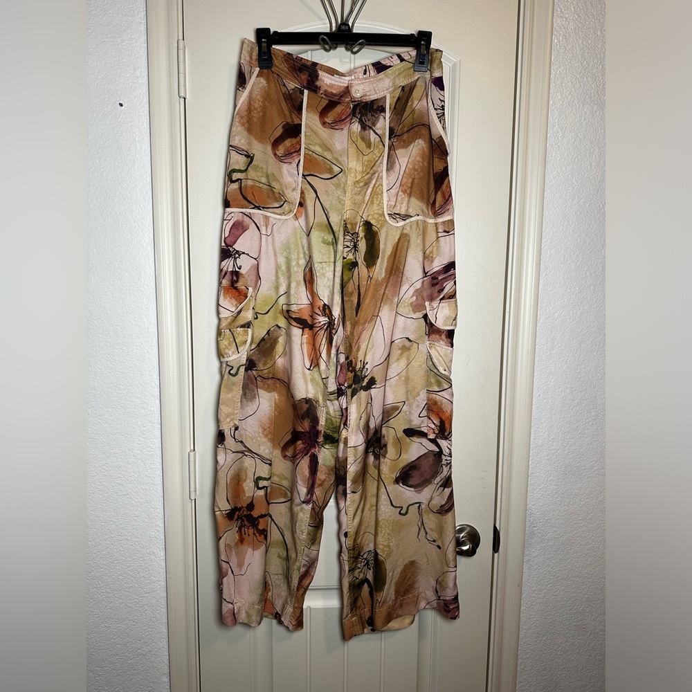 Anthropologie Multicolor Floral Flowy Wide Leg  Cargo style Pants